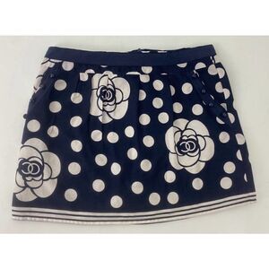 Khaki Krew Floral Skirt Cotton Navy Blue White Lined Roses Spring - Size Large